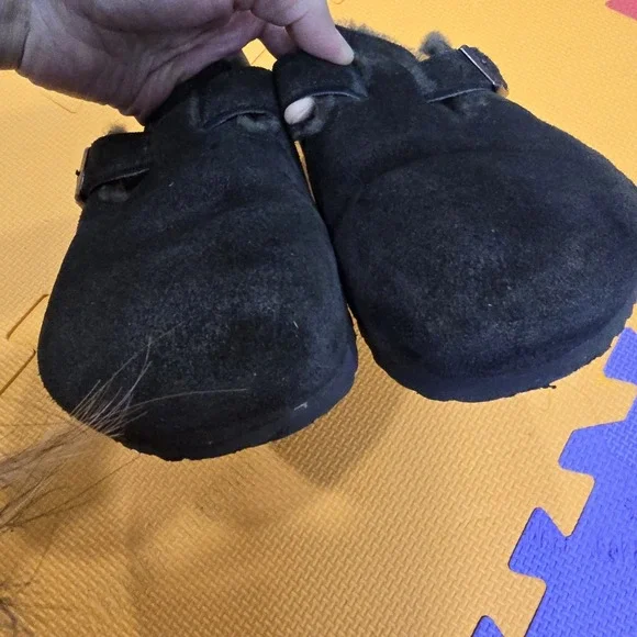 Birkenstock Boston Shearling Black Suede Clogs Mules Size 40 L9 M7 - Picture 2 of 10